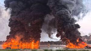 Grossfeuer in Hafen in Myanmar