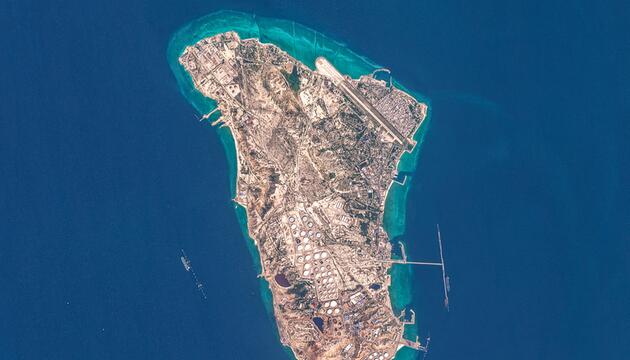 Das Satellitenbild zeigt die Insel Kharg aus der Luft.