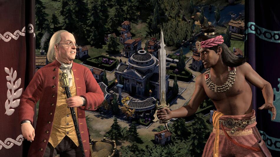 Screenshot "Civilization VII" - Benjamin Franklin und Ashoka