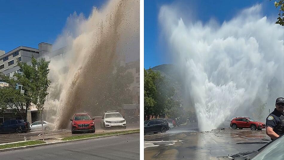 Massive Fontäne: Wasserrohrbruch reisst Senkloch in Utahs Innenstadt