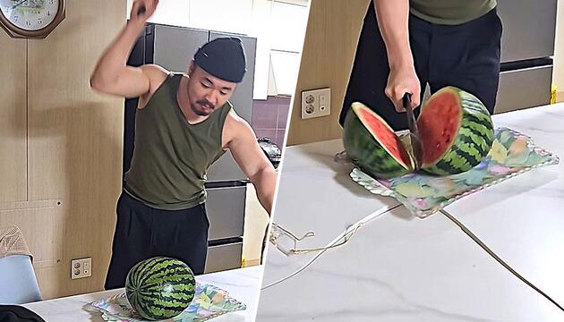 Zu viel Schwung: Mann zerhackt beim Melonenschneiden den Küchentisch