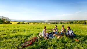 Brotzeit mit Freunden auf einer Wiese