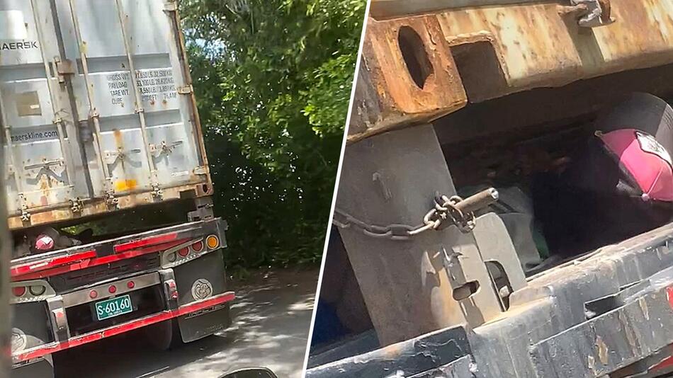 Container über dem Kopf: Mann schläft auf fahrendem Lastwagen