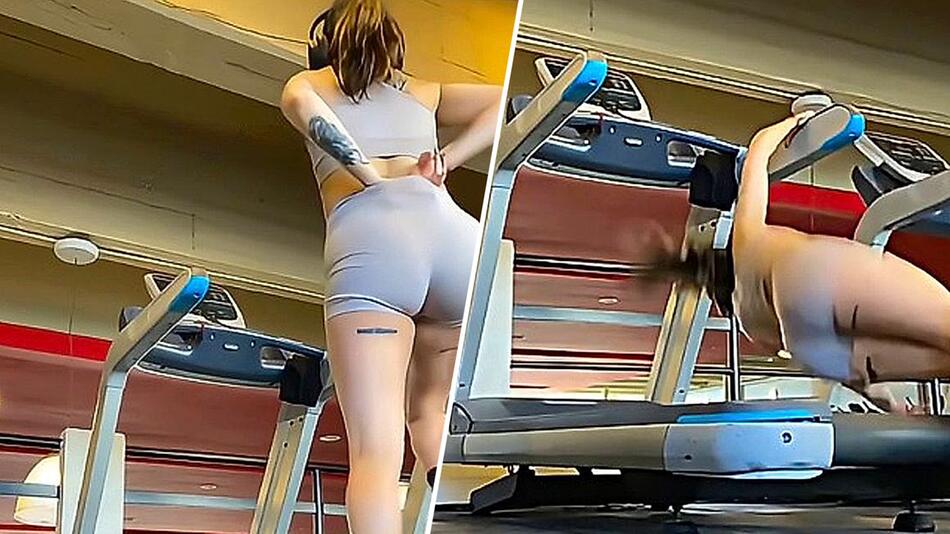 Elegant gerettet: Frau stürzt spektakulär vom Laufband