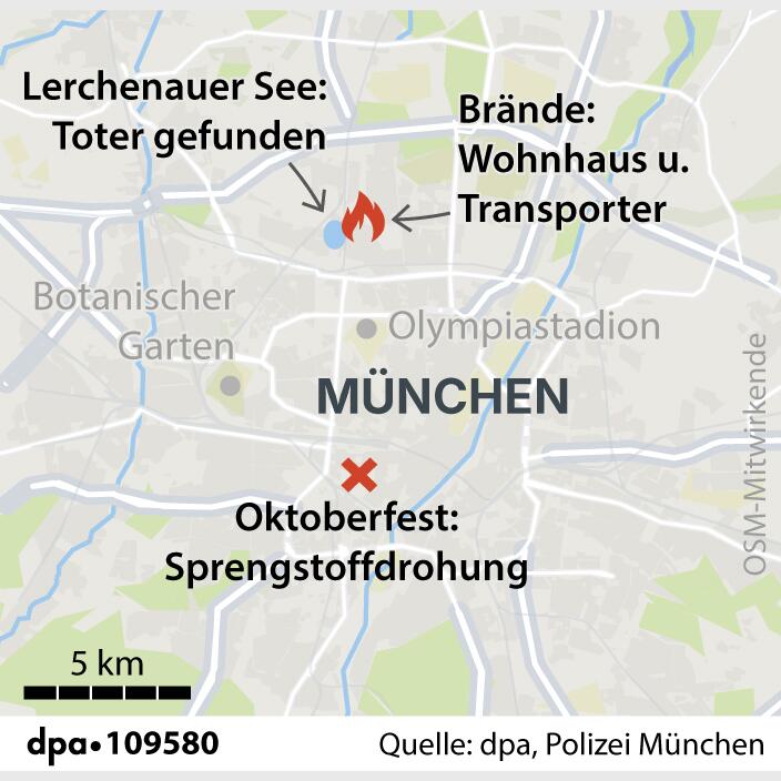 Grafik-Karte: "München: Verortung des Brandes im Norden und des Oktoberfestgeländes"