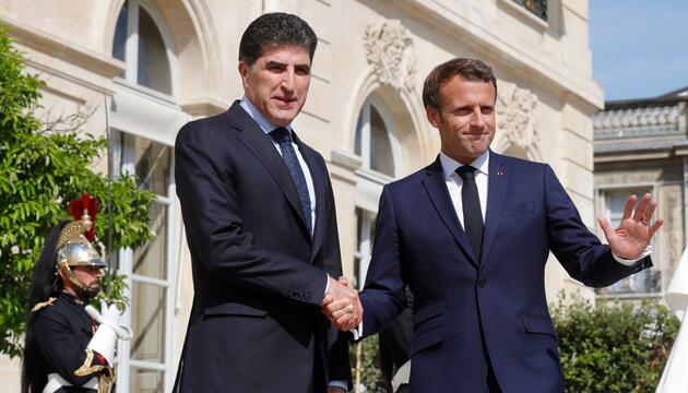 Kurdenpräsident Barsani mit Emmanuel Macron