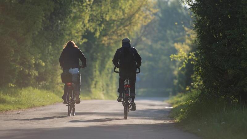 Fahrradfahrer im Morgenlicht