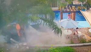 Panik am Pool: Mülllaster stürzt plötzlich in Freizeitanlage