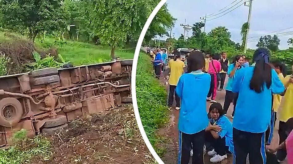 Tödliches Schulbus-Unglück in Thailand: Bus mit 40 Kindern stürzt über Abhang