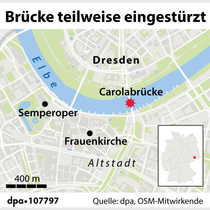 Grafik-Karte: "Carolabrücke in Dresdner Innenstadt eingestürzt"