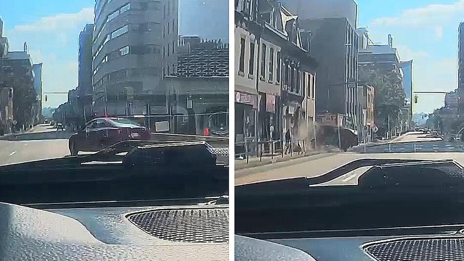 Über Kreuzung geschossen: Auto fliegt aus Kurve und kracht in Gebäude