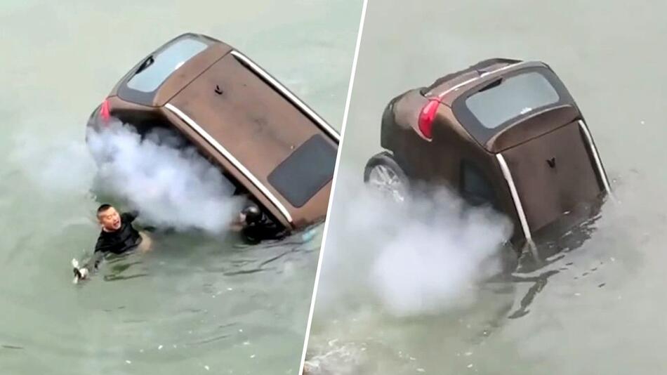 Auto stürzt mit Familie in Fluss: Dramatische Rettungsaktion in China