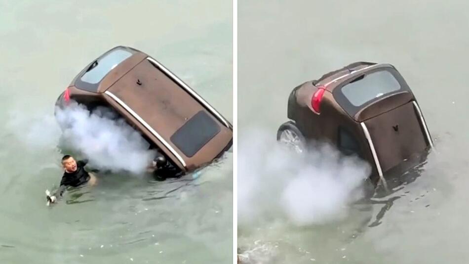 Auto stürzt mit Familie in Fluss: Dramatische Rettungsaktion in China