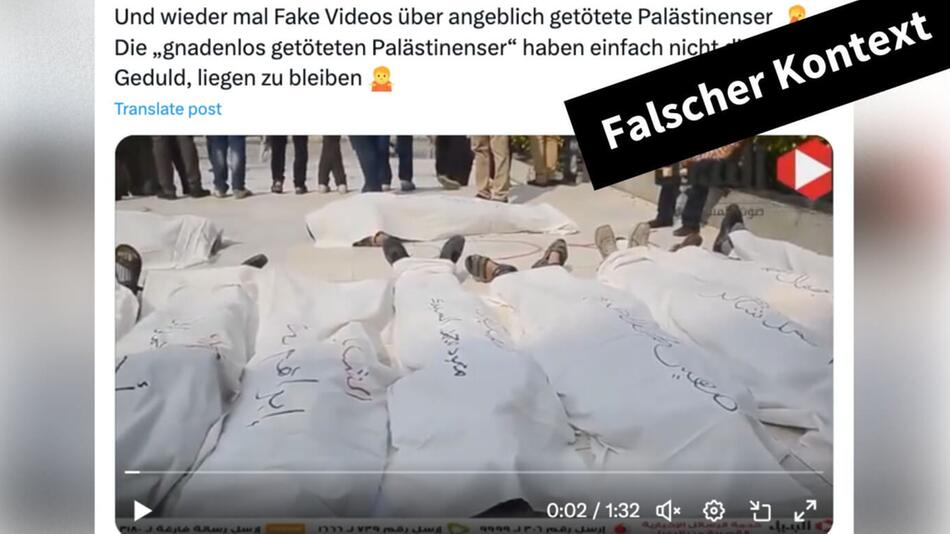 Video ist keine Inszenierung von getöteten Palästinensern, sondern eine Protestaktion in Ägypten