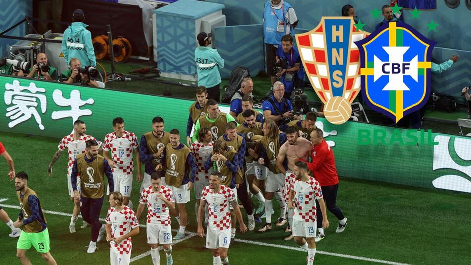 Kroatiens Nationalelf feiert den WM-Viertelfinalsieg über Brasilien nach Elfmeterschiessen