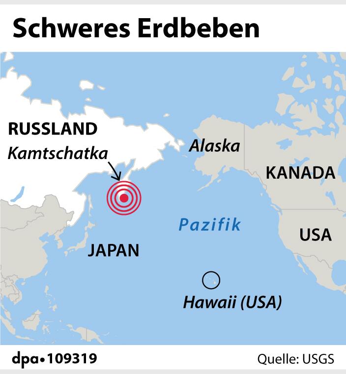 Grafik-Karte.:Lokalisation des Erdbebens vor der Halbinsel Kamtschatka, Russland