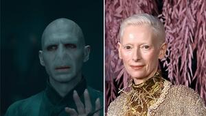 Ralph Fiennes (l.) verkörperte in den Filmen "Lord Voldemort". Er wünscht sich nun Tilda Swinton ...
