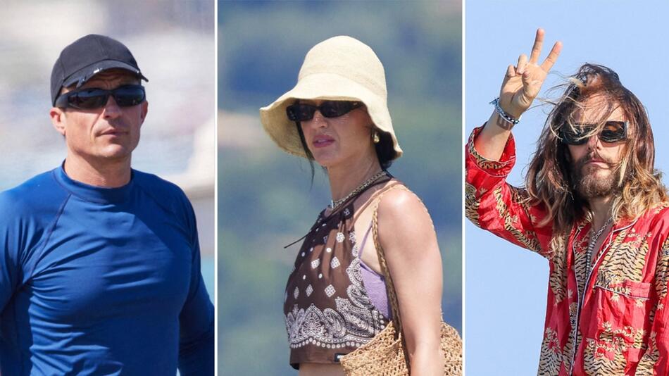 Orlando Bloom, Katy Perry und Jared Leto im Juli 2024 im Urlaub in Saint-Tropez.