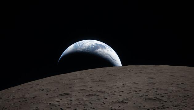 Blick auf die Erde, die hinter dem Mond untergeht