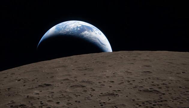 Blick auf die Erde, die hinter dem Mond untergeht