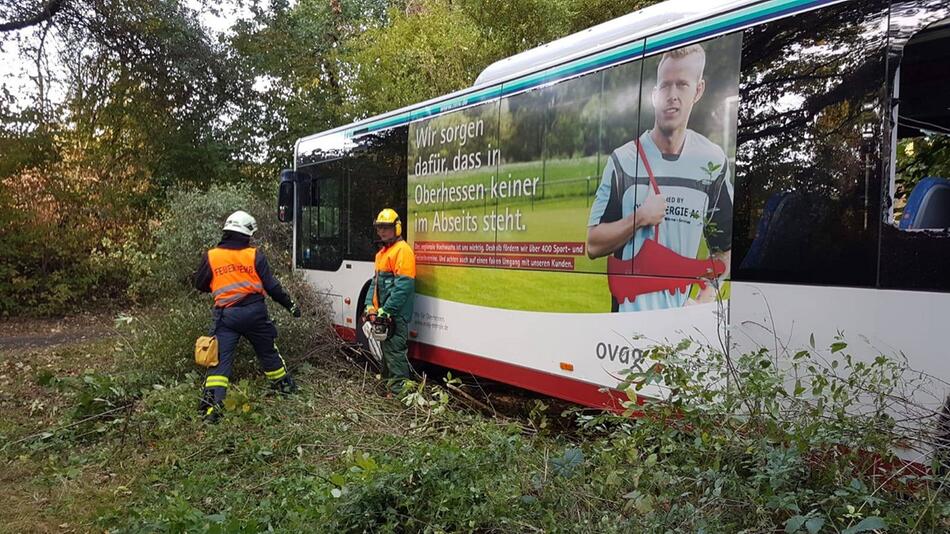 Linienbus in Giessen fahrerlos in Waldstück gerollt