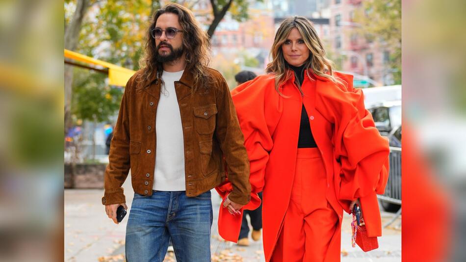 Ehemann Tom Kaulitz begleitete Heidi Klum in einem legeren Outfit zu ihrem Termin auf dem Empire ...