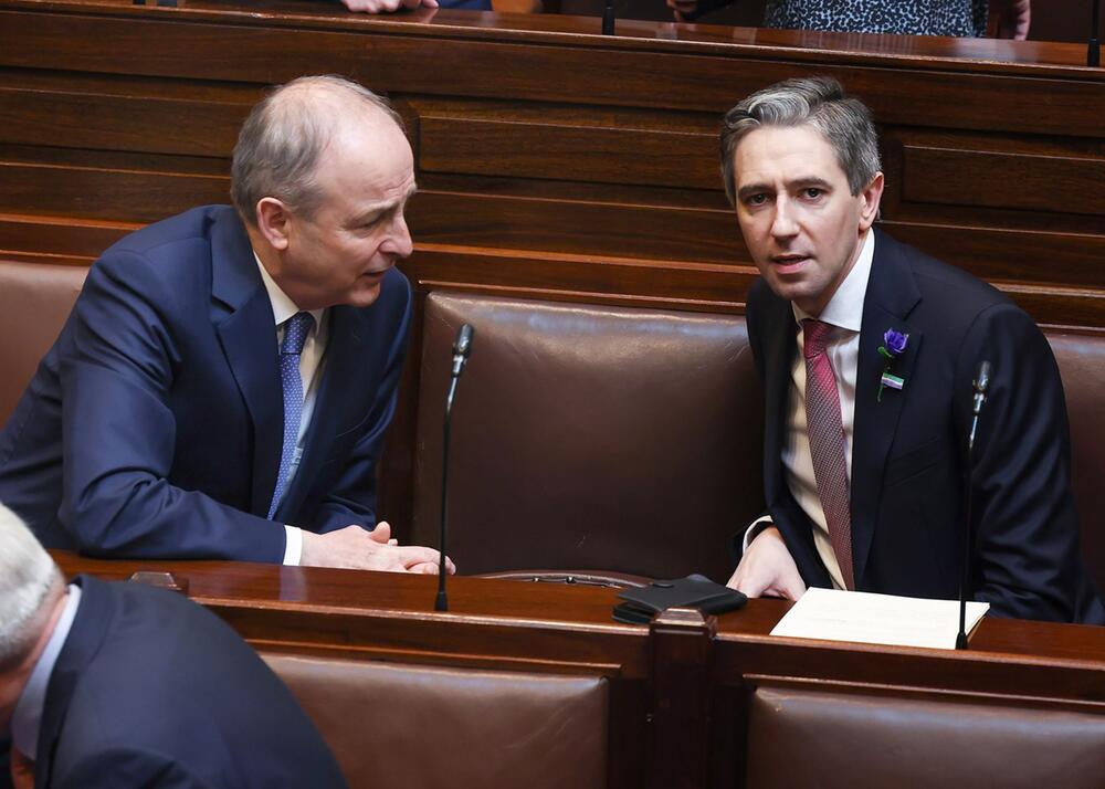 Simon Harris (r.) vor seiner Ernennung im Gespräch mit Vize-Regierungschef Micheál Martin