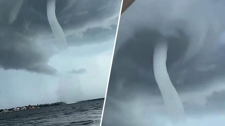 Szene wie aus einem Katastrophenfilm: Familie flieht vor Wasserhose