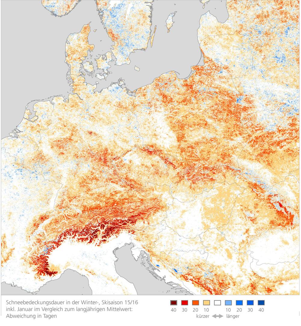 Abweichung der Schneeabdeckung in der Saison 2015/16.