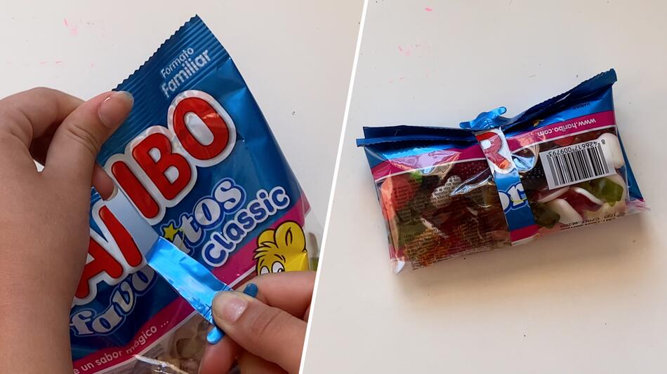 NICHT NEHMEN! Ach so geht das! Gummibärchentüten öffnen – und wieder verschliessen