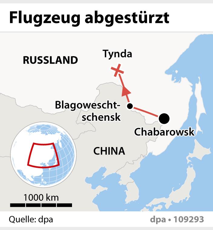 Grafik-Karte: "Russisches Passagierflugzeug abgestürzt"