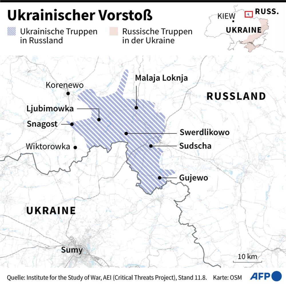 Karte: Ukrainischer Vorstoss nach Russland