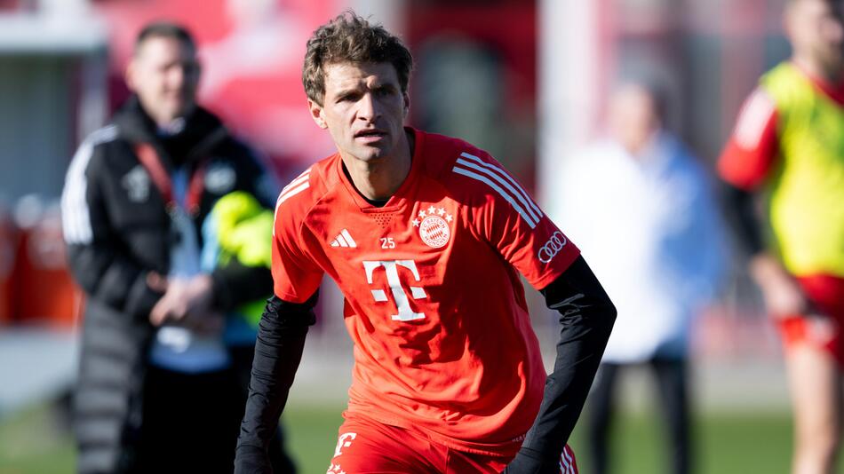 Bayern Münchens Thomas Müller im Training an der Säbener Strasse