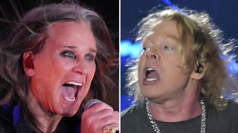 Ozzy Osbourne (l.) begrüsste bei seinem Abschiedskonzert seinen Kollegen Axl Rose hinter der ...