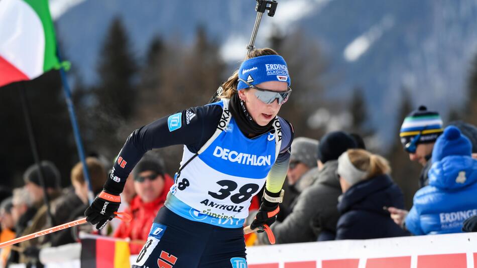 Biathletin Franziska Preuss am 21. Januar 2023 im Rahmen des Weltcups in Antholz