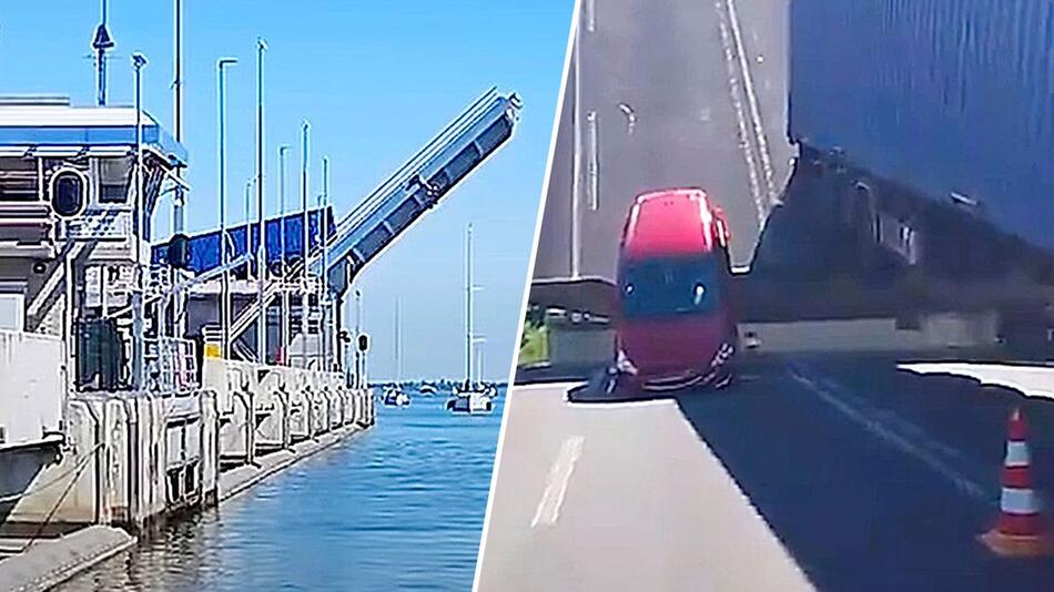 Schockierende Szene: Klappbrücke geht hoch – Auto und Lkw stecken fest