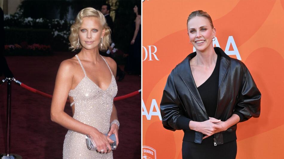 Charlize Theron links bei der Oscar-Verleihung 2004, als sie für ihre Rolle in "Monster" geehrt ...
