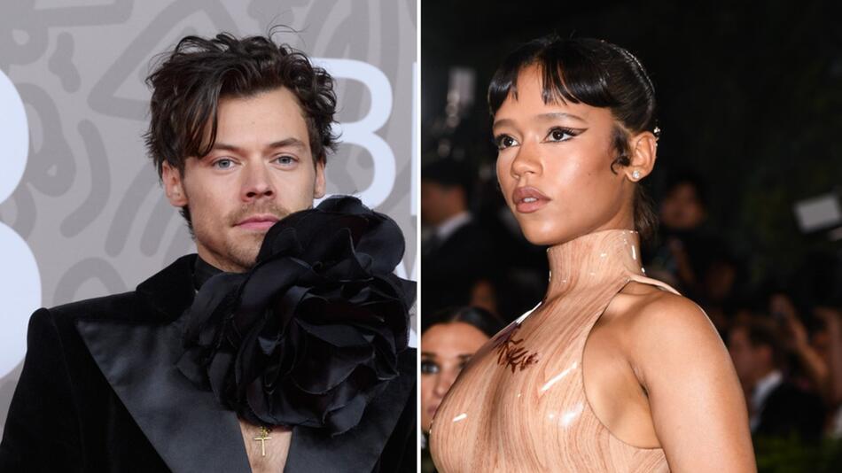 Sollen getrennt sein: Harry Styles (links, bei den Brit Awards 2023) und Taylor Russell (rechts ...