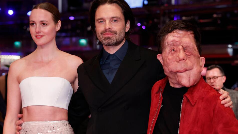 Renate Reinsve, Sebastian Stan und Adam Pearson (v.l.n.r.)