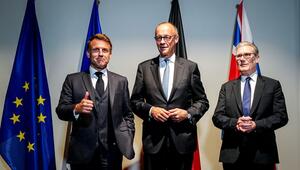 Emmanuel Macron, Friedrich Merz, Keir Starmer (l-r)