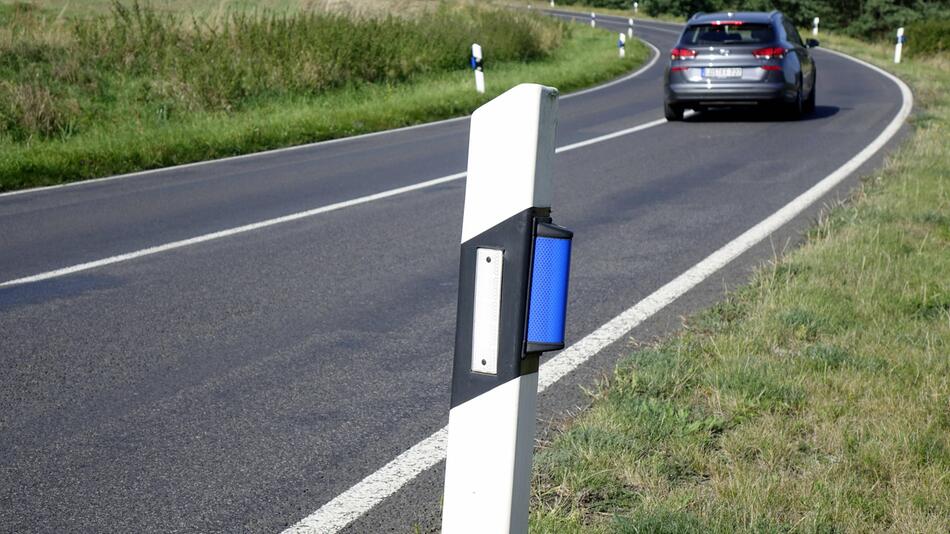 Leitpfosten mit blauen Reflektoren