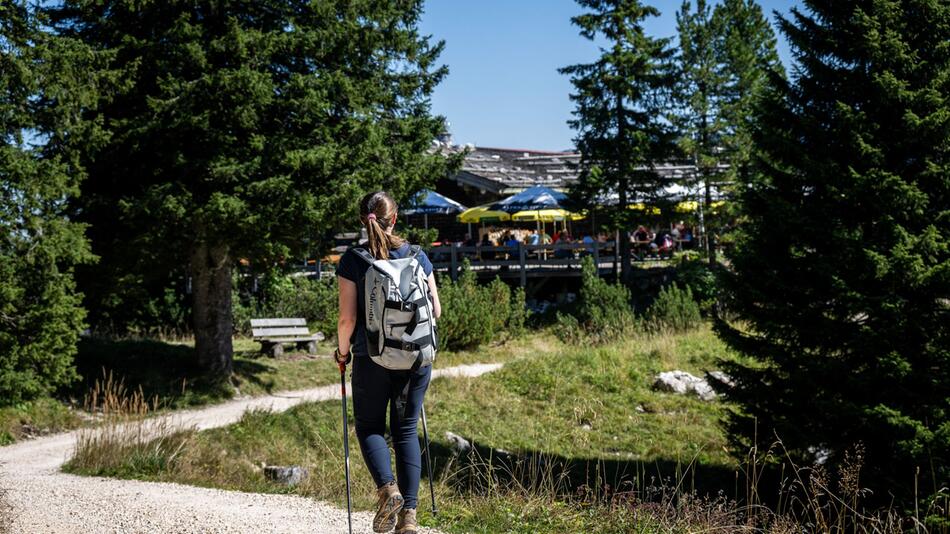 Eine Wanderin auf einem Wanderweg