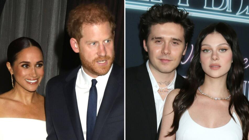 Herzogin Meghan und Prinz Harry (l.) laden Brooklyn Beckham und Nicola Peltz zum Dinner ein.