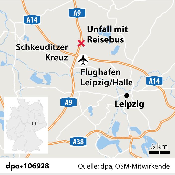 Reisebus verunglückt: Verortung der Unfallstelle