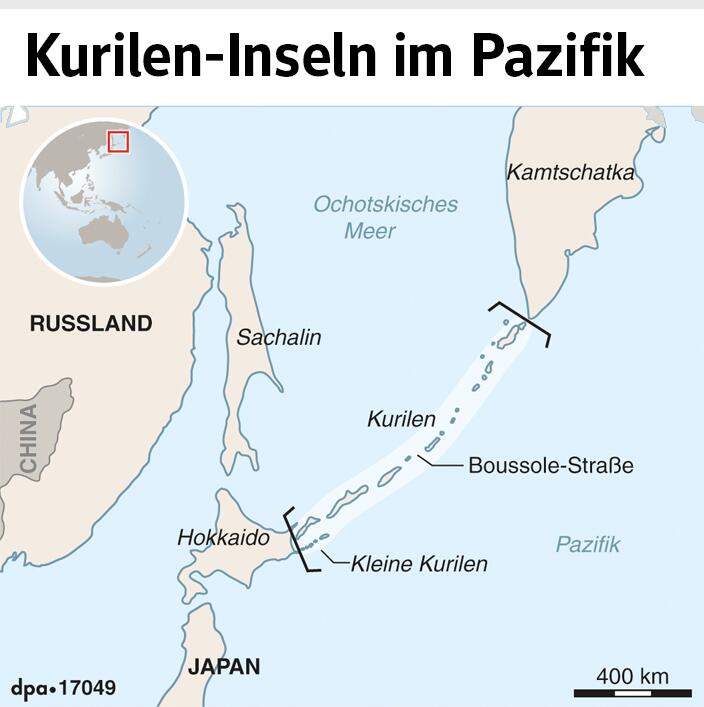 Grafik-Karte: Lage der Kurilen-Inseln im Pazifik