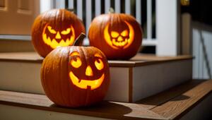 Halloween-Kürbisse auf einer Veranda
