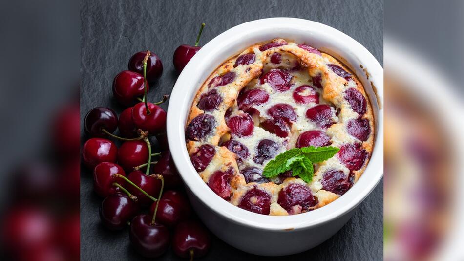 Clafoutis mit Kirschen: Elegant serviert und schnell gebacken.