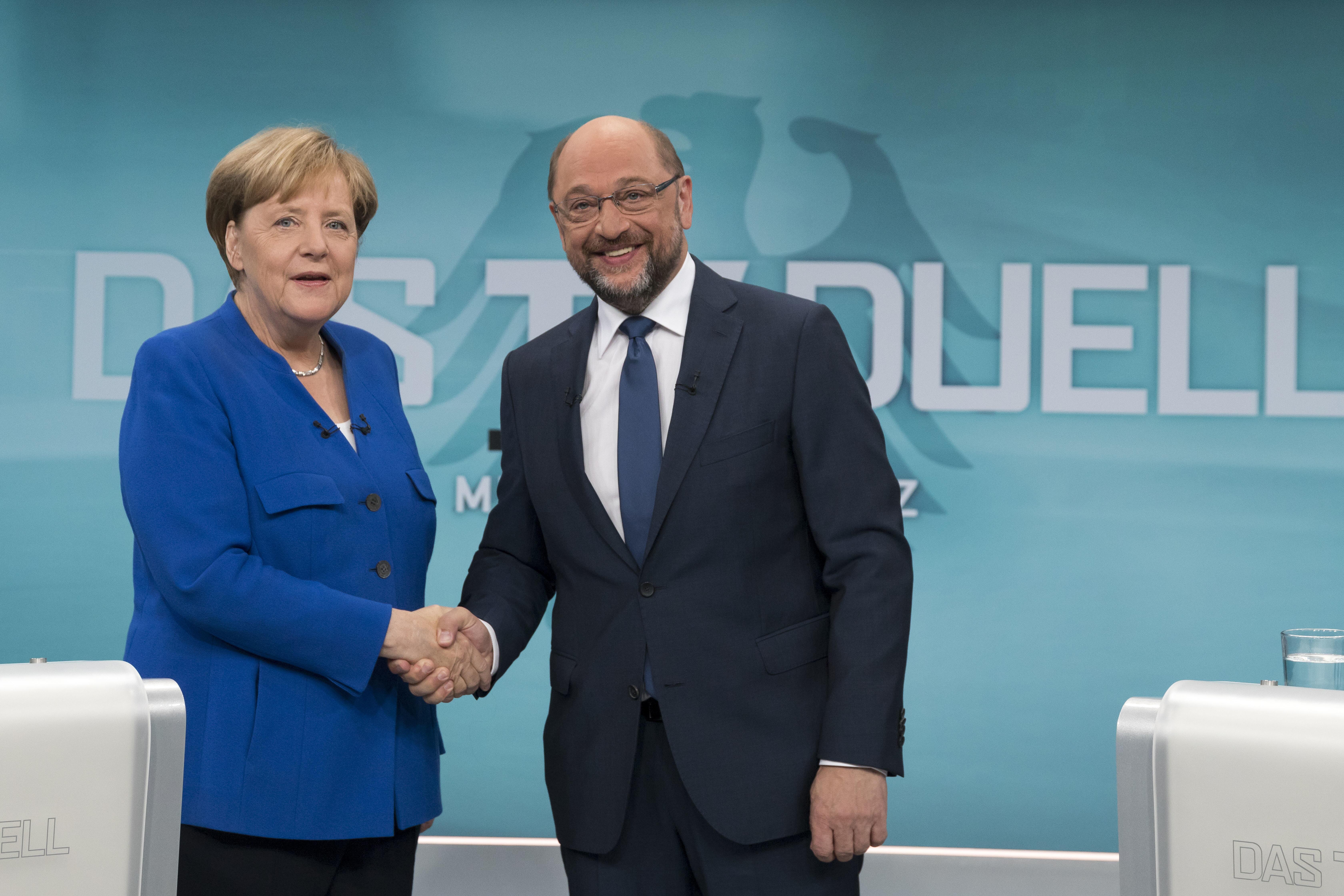 Bild zu TV Duell Bundestagswahl Martin Schulz Angela Merkel