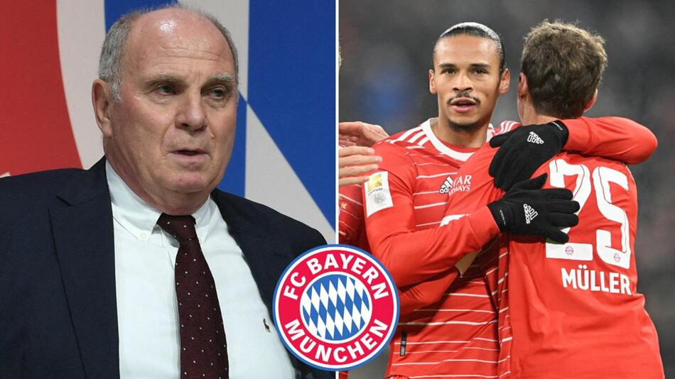 Bayern Münchens Ehrenpräsident Uli Hoeness und die Spieler Leroy Sané und Thomas Müller