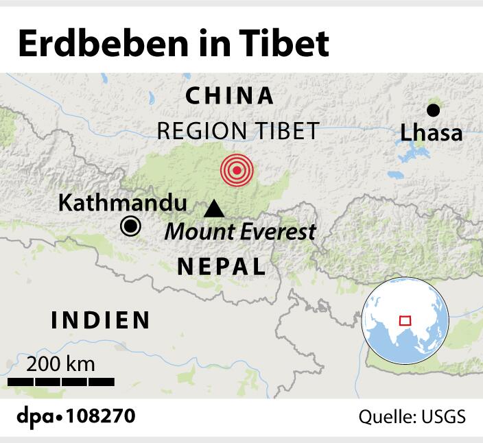 Grafik-Karte: "Erdbeben in Tibet"